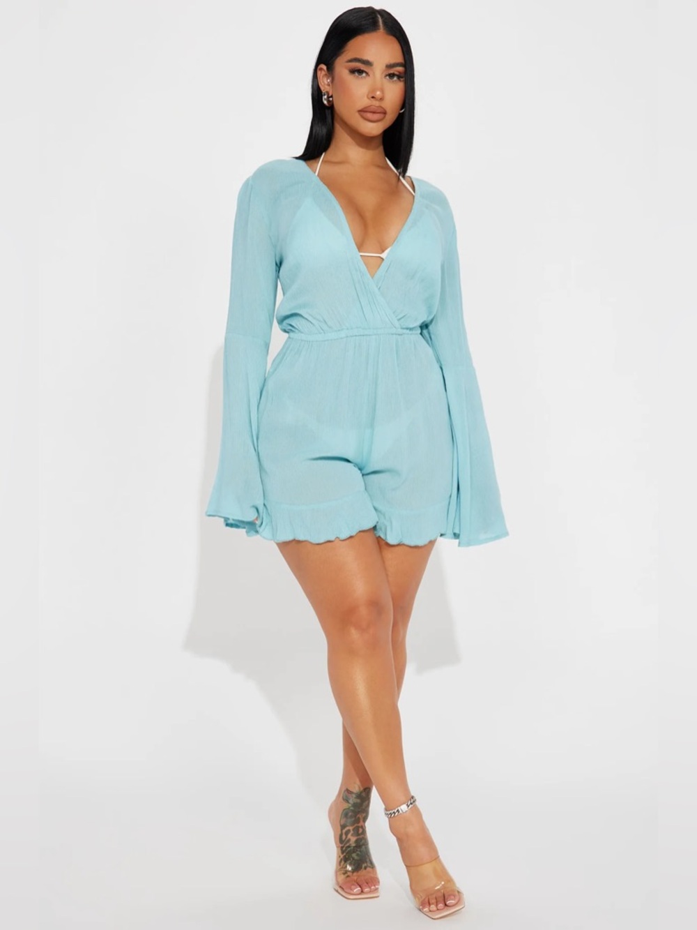 Light Aqua Women's Swim Cover-Up Romper